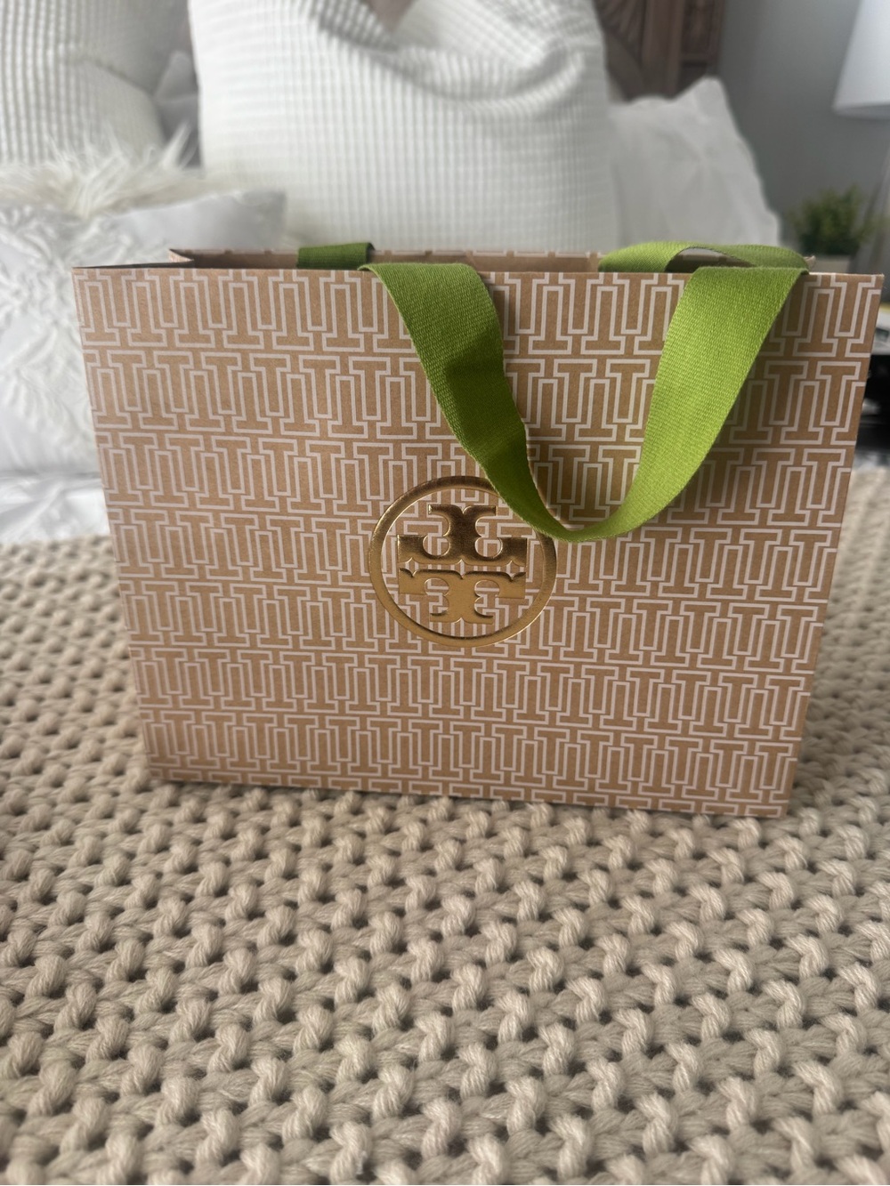 New Tory Burch Lime Green Ribbon Shopping Bag